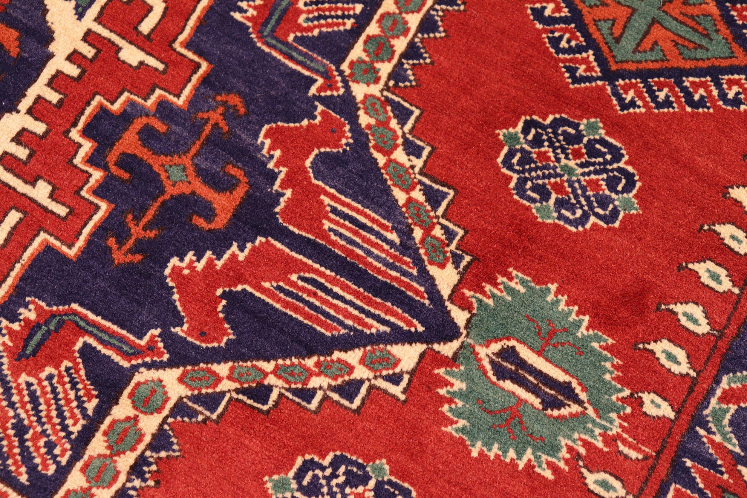 handmade Geometric Kargahi Rust Blue Hand Knotted RECTANGLE 100% WOOL area rug 6x9
