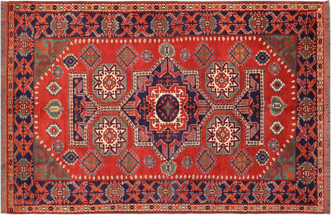 Bohemian Kargahi Cristin Rust/Blue Wool Rug - 6'4'' x 8'10''