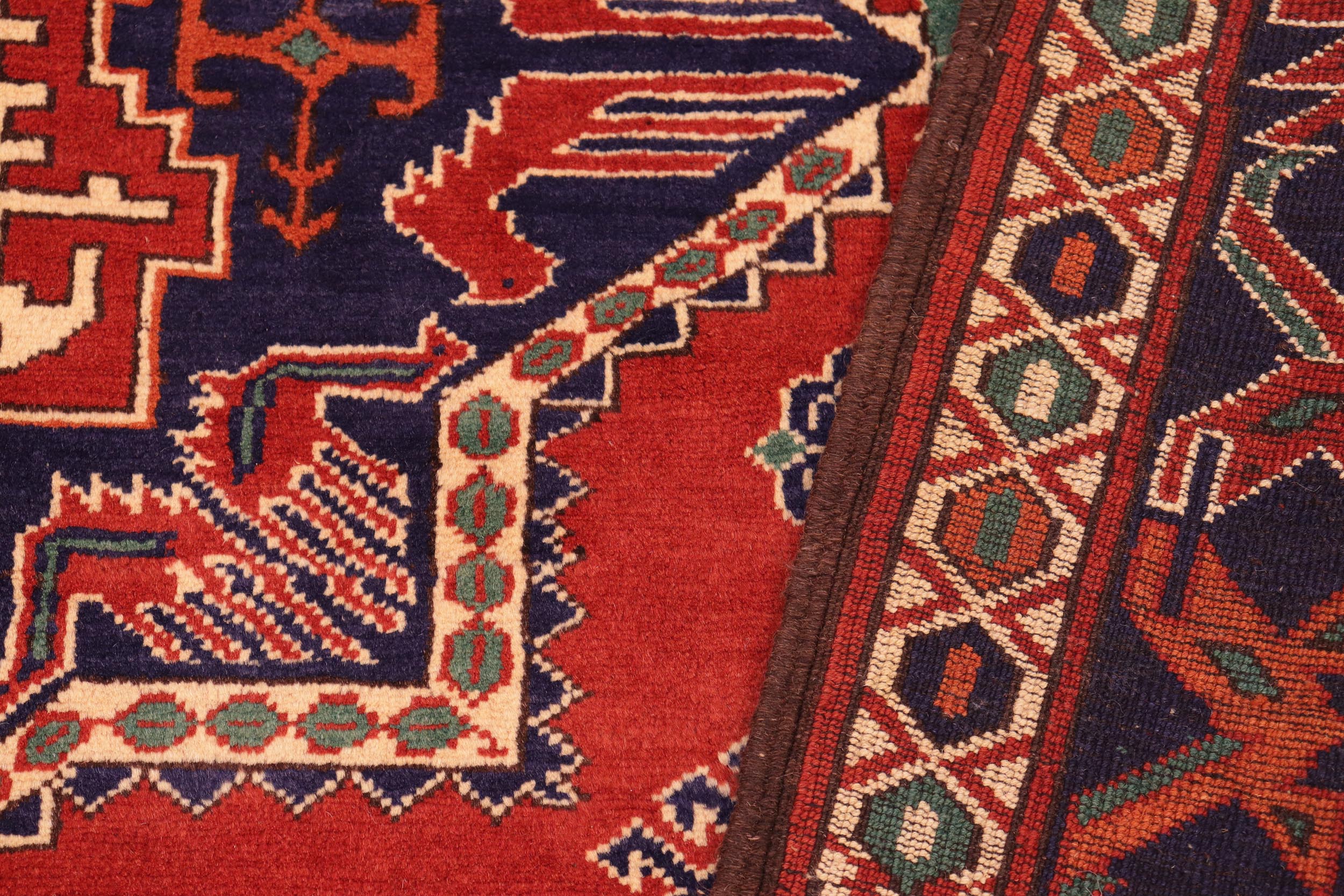 handmade Geometric Kargahi Rust Blue Hand Knotted RECTANGLE 100% WOOL area rug 6x9