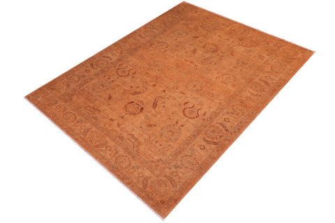 handmade Over Dyed Over Dyed Orange Orange Hand Knotted RECTANGLE 100% WOOL area rug 6' x 9'