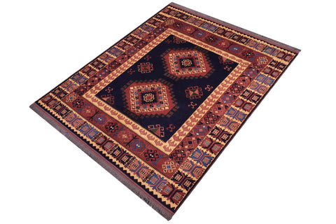 handmade Geometric Kargahi Blue Gold Hand Knotted RECTANGLE 100% WOOL area rug 6x10