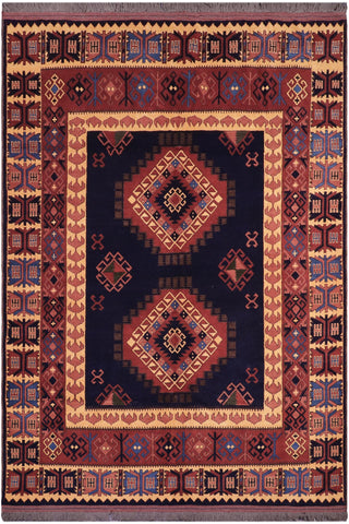 Rustic Kargahi Zulma Blue/Gold Wool Rug - 6'3'' x 9'6''