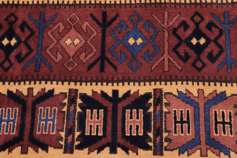 handmade Geometric Kargahi Blue Gold Hand Knotted RECTANGLE 100% WOOL area rug 6x10