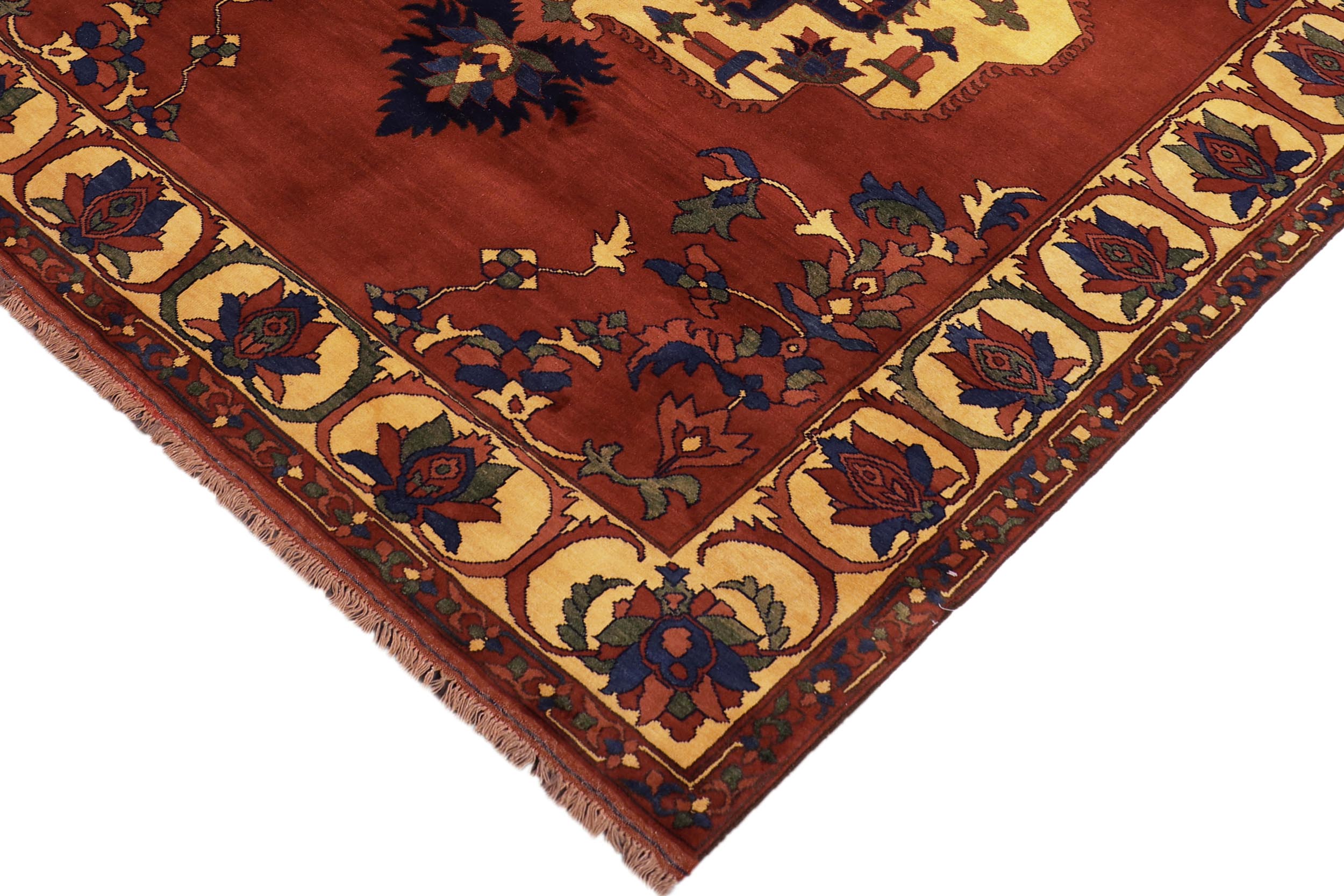 handmade Geometric Kargahi Rust Gold Hand Knotted RECTANGLE 100% WOOL area rug 7x10