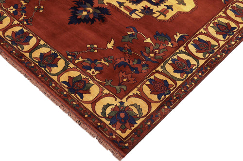 handmade Geometric Kargahi Rust Gold Hand Knotted RECTANGLE 100% WOOL area rug 7x10