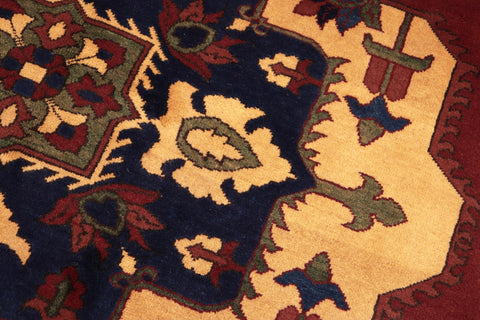 handmade Geometric Kargahi Rust Gold Hand Knotted RECTANGLE 100% WOOL area rug 7x10
