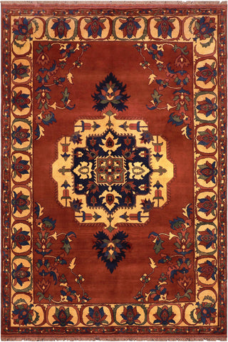 Tribal Kargahi Zandra Rust/Gold Wool Rug - 7'1'' x 9'10''