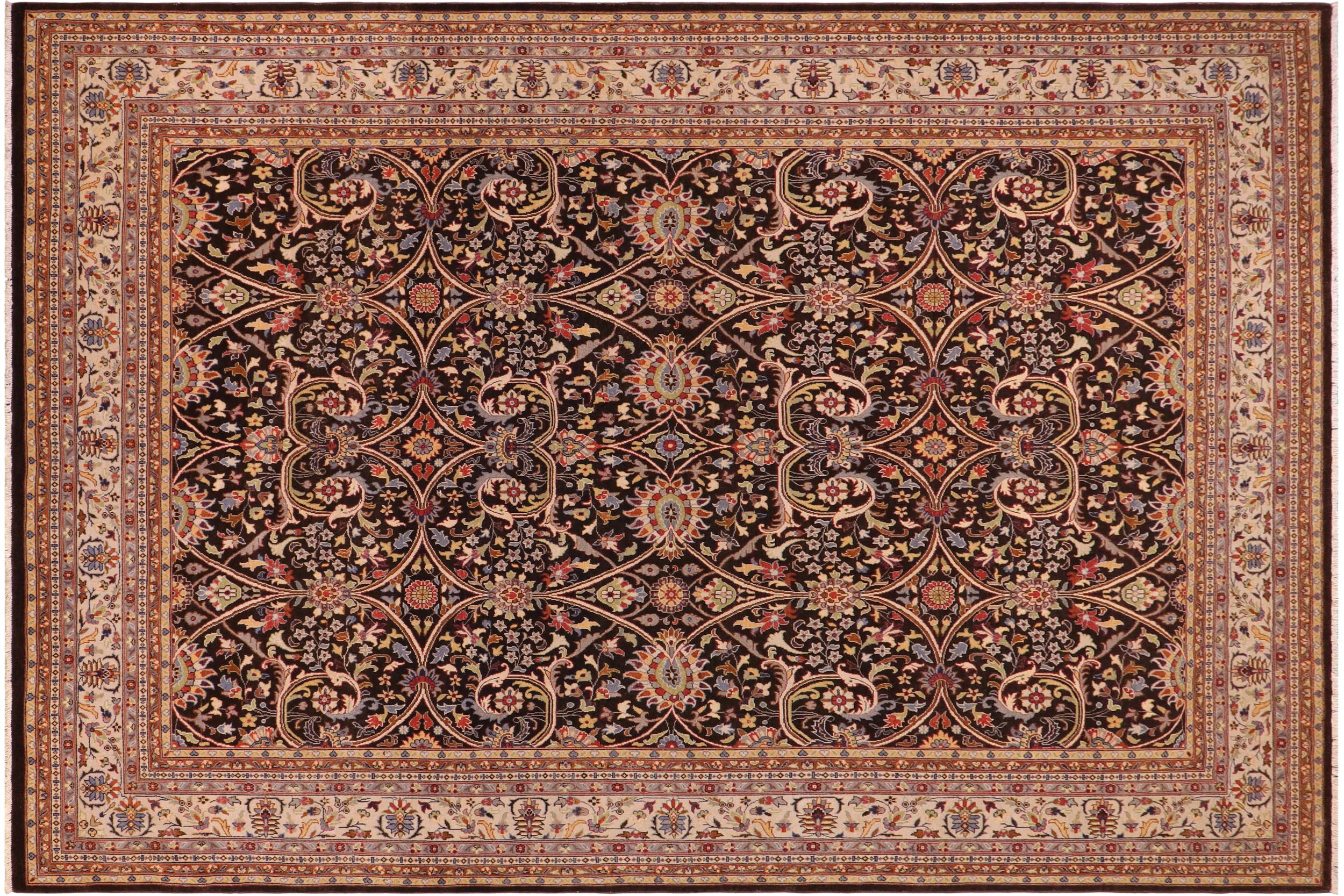 handmade Transitional Kafkaz Brown Tan Hand Knotted RECTANGLE 100% WOOL area rug 9x12