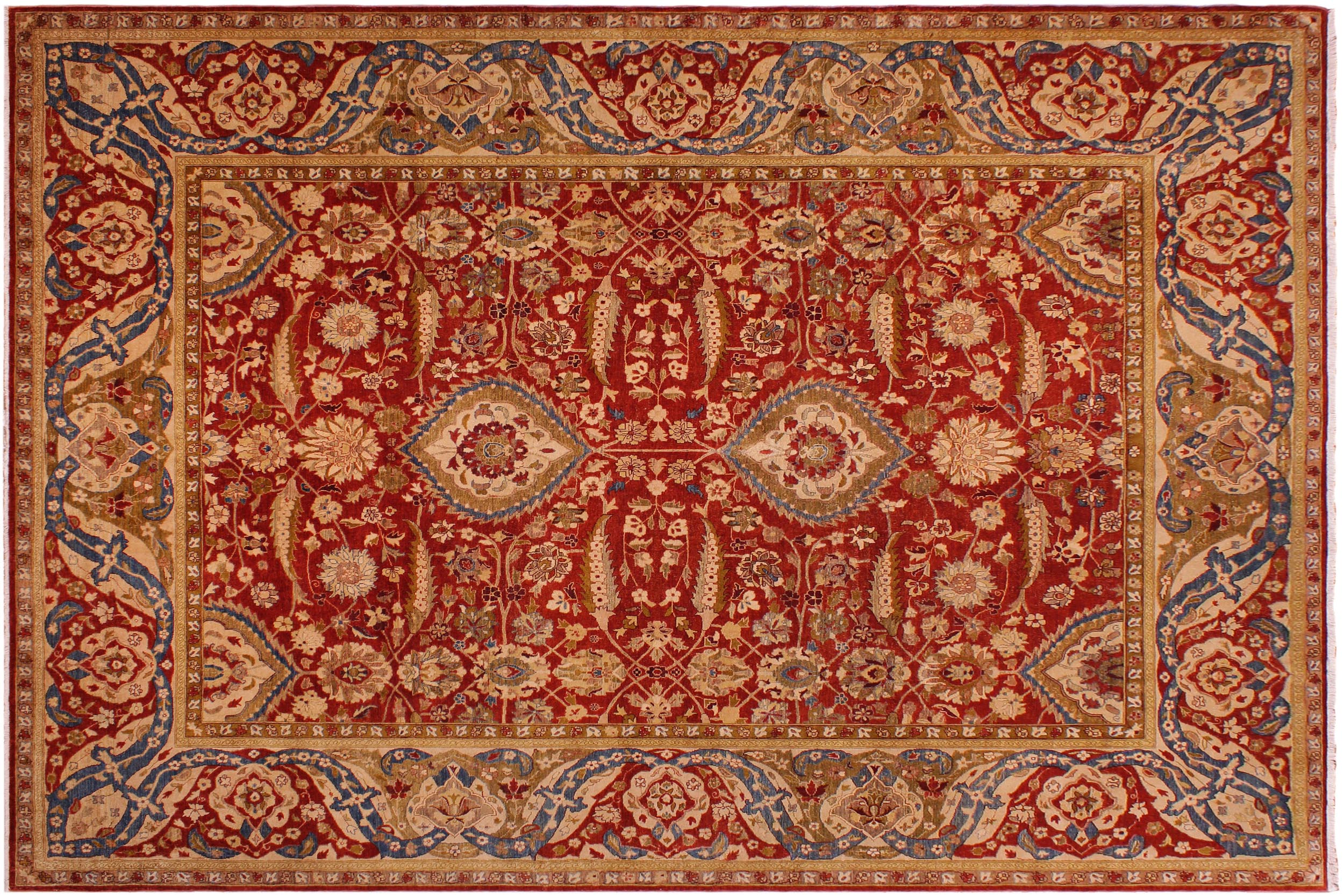 handmade Traditional Lahore Rust Gold Hand Knotted RECTANGLE 100% WOOL area rug 9' x 12'
