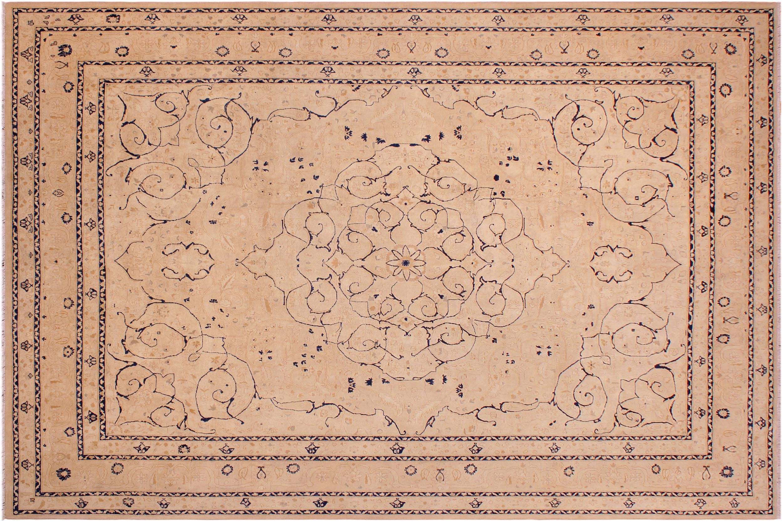 handmade Traditional  Tan Tan Hand Knotted RECTANGLE 100% WOOL area rug 9' x 12'