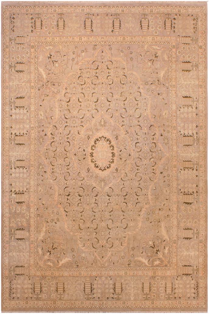 Traditional Tajdar Isela Taupe Green Hand Knotted Area rugs 9 x 12