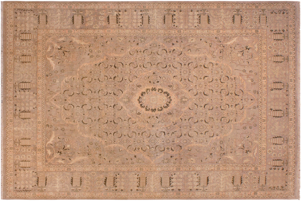 9x12 hand knotted Vegetable Dyed wool rug in taupe and green - Tajdar Isela