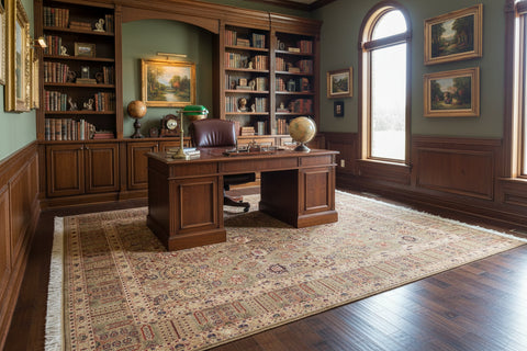 handmade Transitional Tabriz Green Beige Hand Knotted RECTANGLE 100% WOOL area rug 8x10