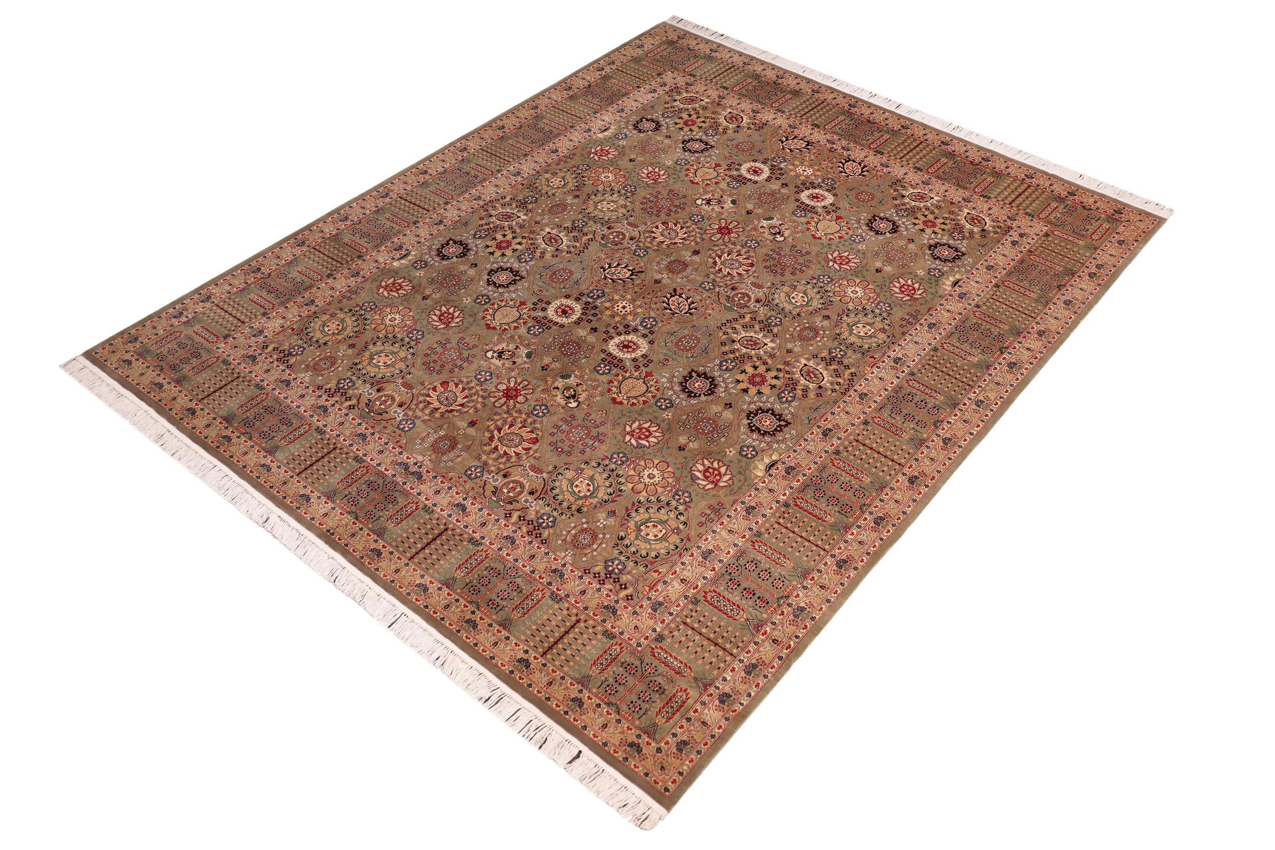 handmade Transitional Tabriz Green Beige Hand Knotted RECTANGLE 100% WOOL area rug 8x10
