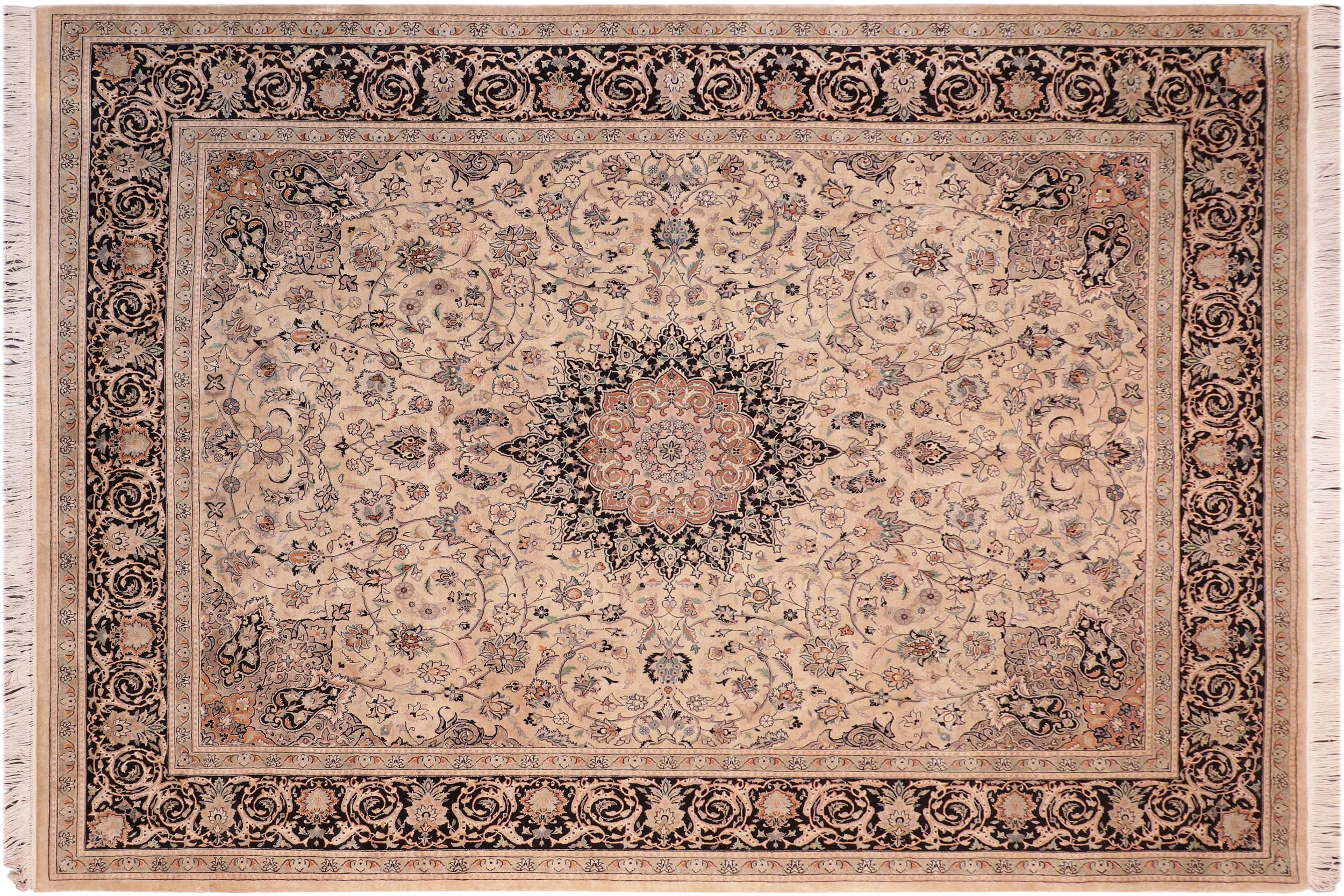 handmade Traditional Isphan Taupe Black Hand Knotted RECTANGLE 100% WOOL area rug 8x10
