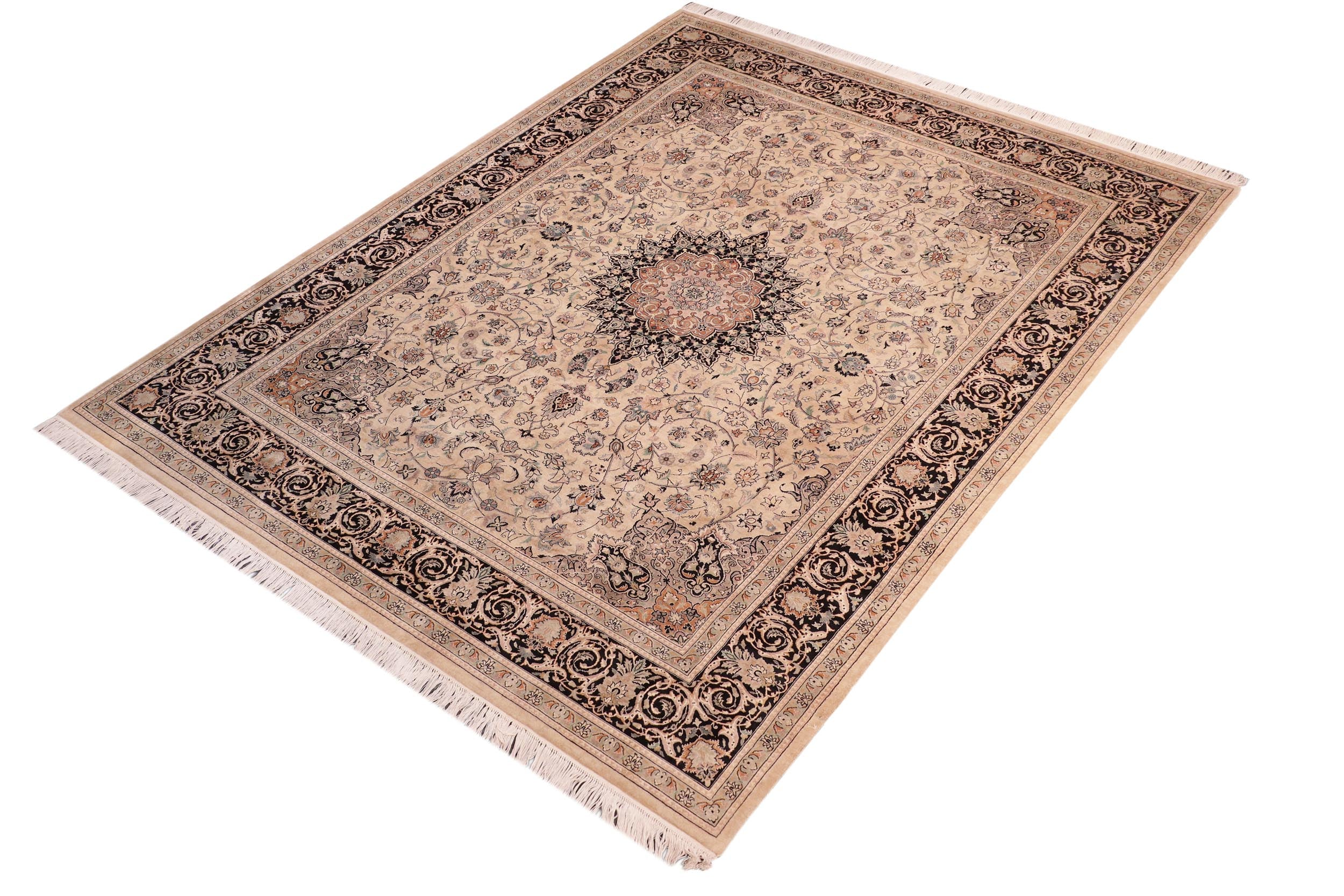 handmade Traditional Isphan Taupe Black Hand Knotted RECTANGLE 100% WOOL area rug 8x10