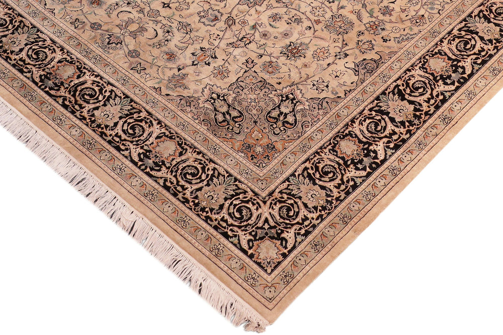 handmade Traditional Isphan Taupe Black Hand Knotted RECTANGLE 100% WOOL area rug 8x10