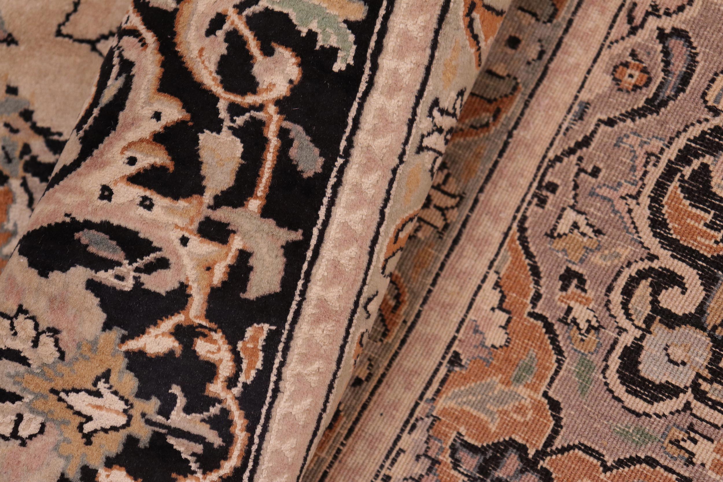 handmade Traditional Isphan Taupe Black Hand Knotted RECTANGLE 100% WOOL area rug 8x10