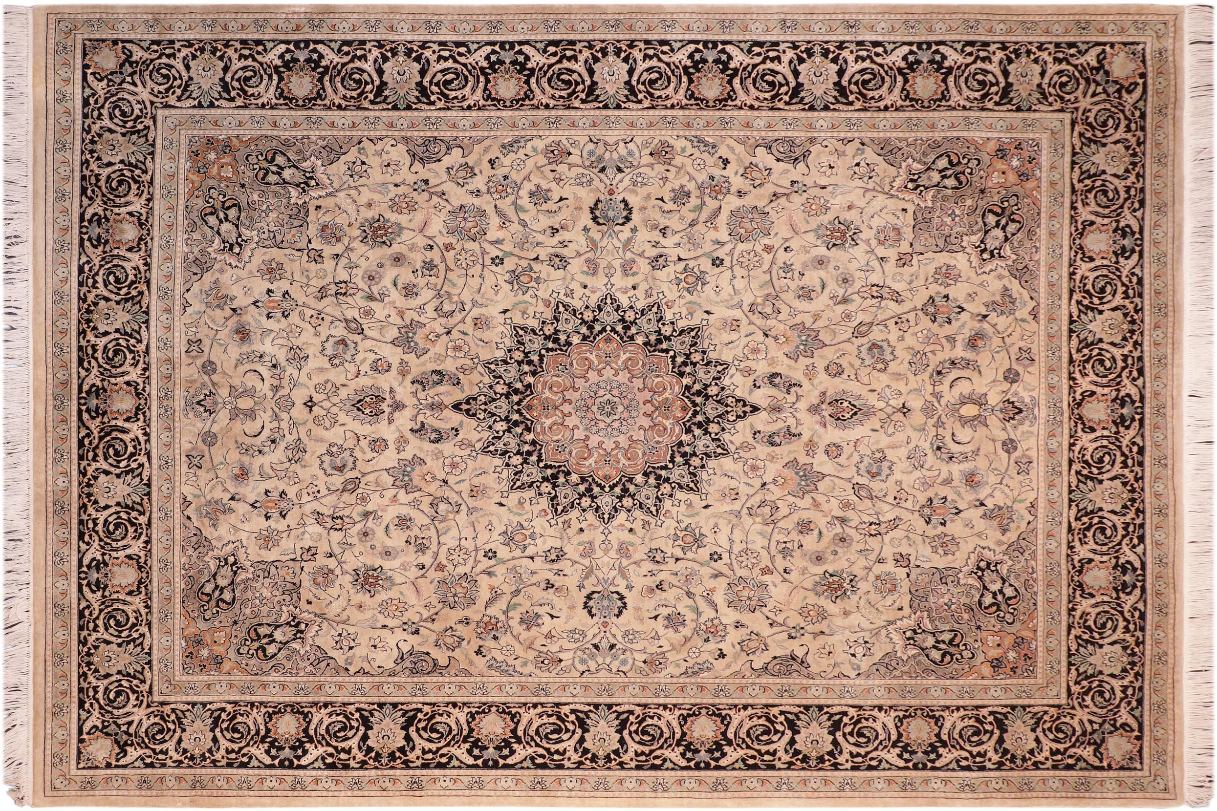 handmade Traditional Isphan Taupe Black Hand Knotted RECTANGLE 100% WOOL area rug 8x10