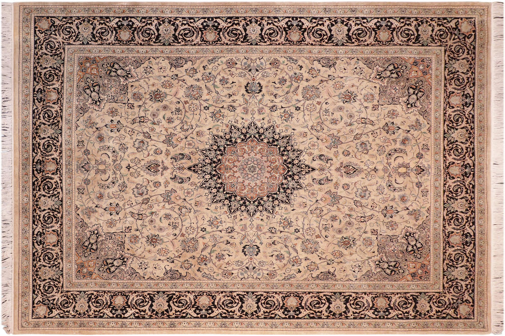handmade Traditional Isphan Taupe Black Hand Knotted RECTANGLE 100% WOOL area rug 8x10
