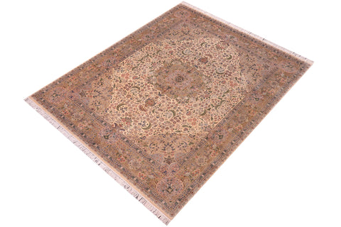 handmade Traditional Gulshan Beige Gold Hand Knotted RECTANGLE 100% WOOL area rug 8x10