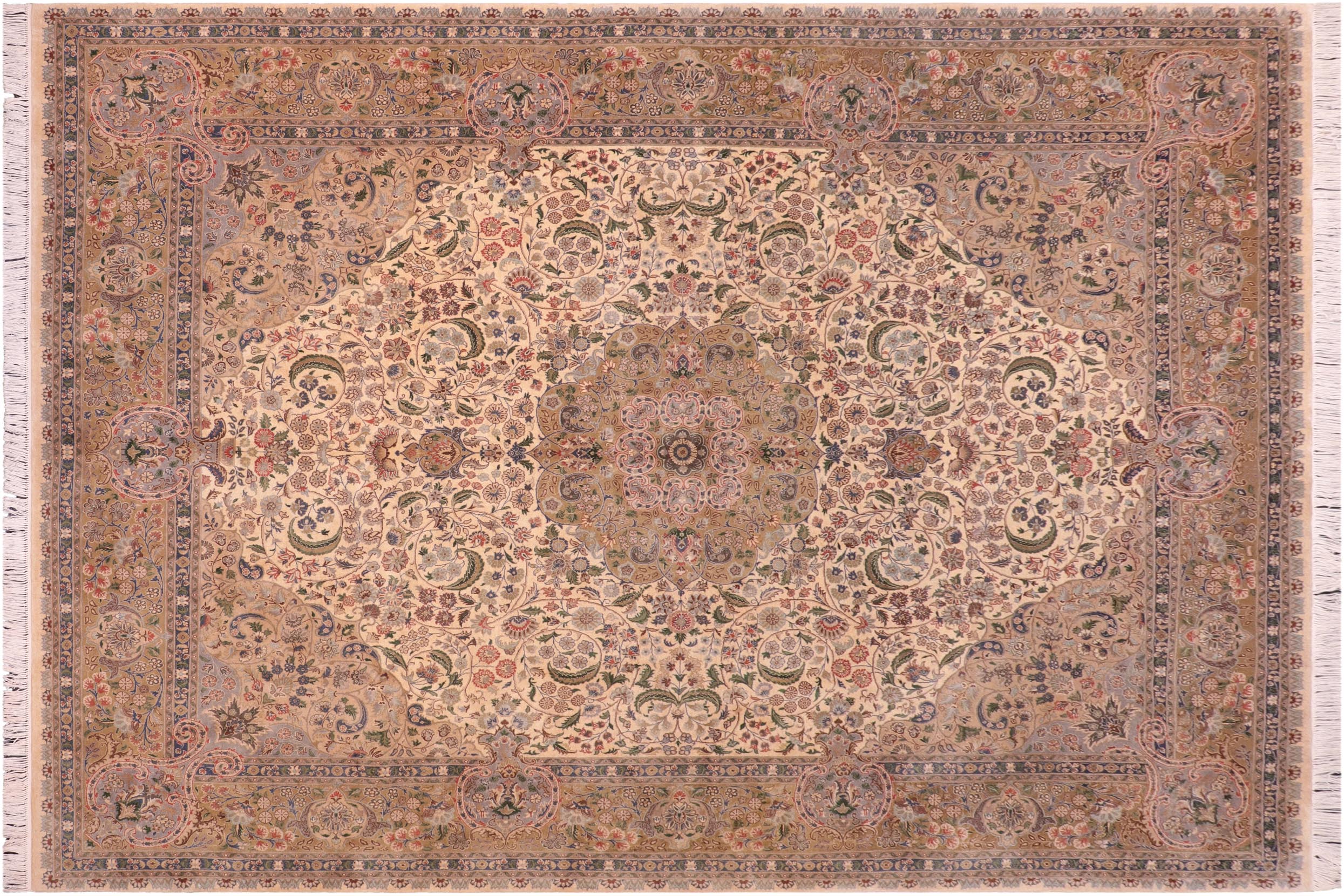 handmade Traditional Gulshan Beige Gold Hand Knotted RECTANGLE 100% WOOL area rug 8x10