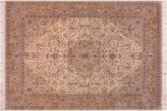 handmade Traditional Gulshan Beige Gold Hand Knotted RECTANGLE 100% WOOL area rug 8x10