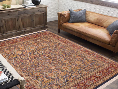 handmade Transitional Mujahid Blue Red Hand Knotted RECTANGLE 100% WOOL area rug 8x10