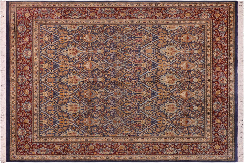 handmade Transitional Mujahid Blue Red Hand Knotted RECTANGLE 100% WOOL area rug 8x10