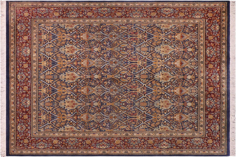 handmade Transitional Mujahid Blue Red Hand Knotted RECTANGLE 100% WOOL area rug 8x10