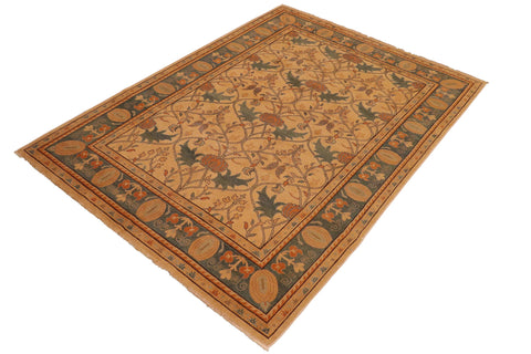 handmade Transitional Antique Tan Drk.green Hand Knotted RECTANGLE 100% WOOL area rug 7' x 10'