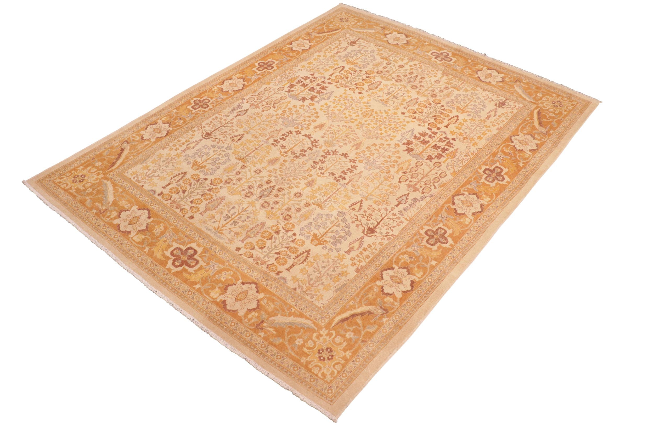 handmade Traditional Sarook Beige Orange Hand Knotted RECTANGLE 100% WOOL area rug 8' x 10'