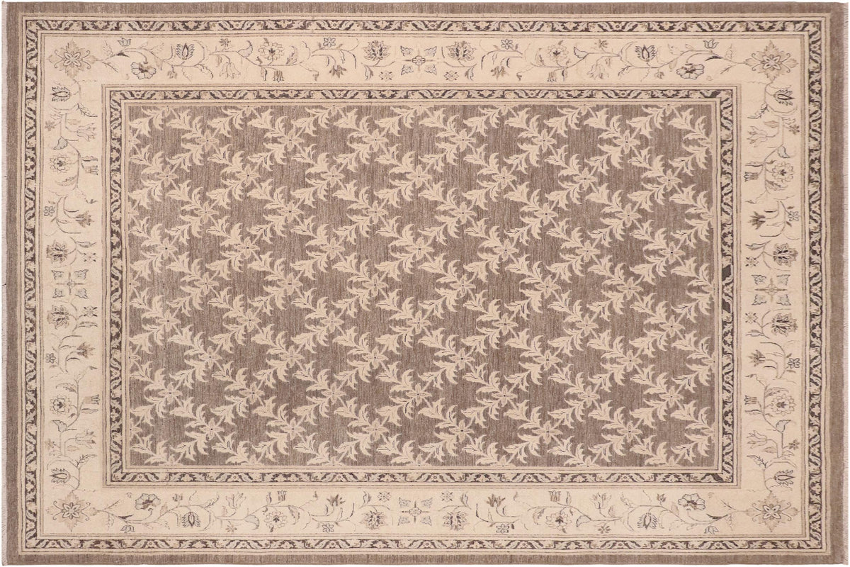 8x10 hand knotted transitional wool rug in brown and beige - Oriental Willene