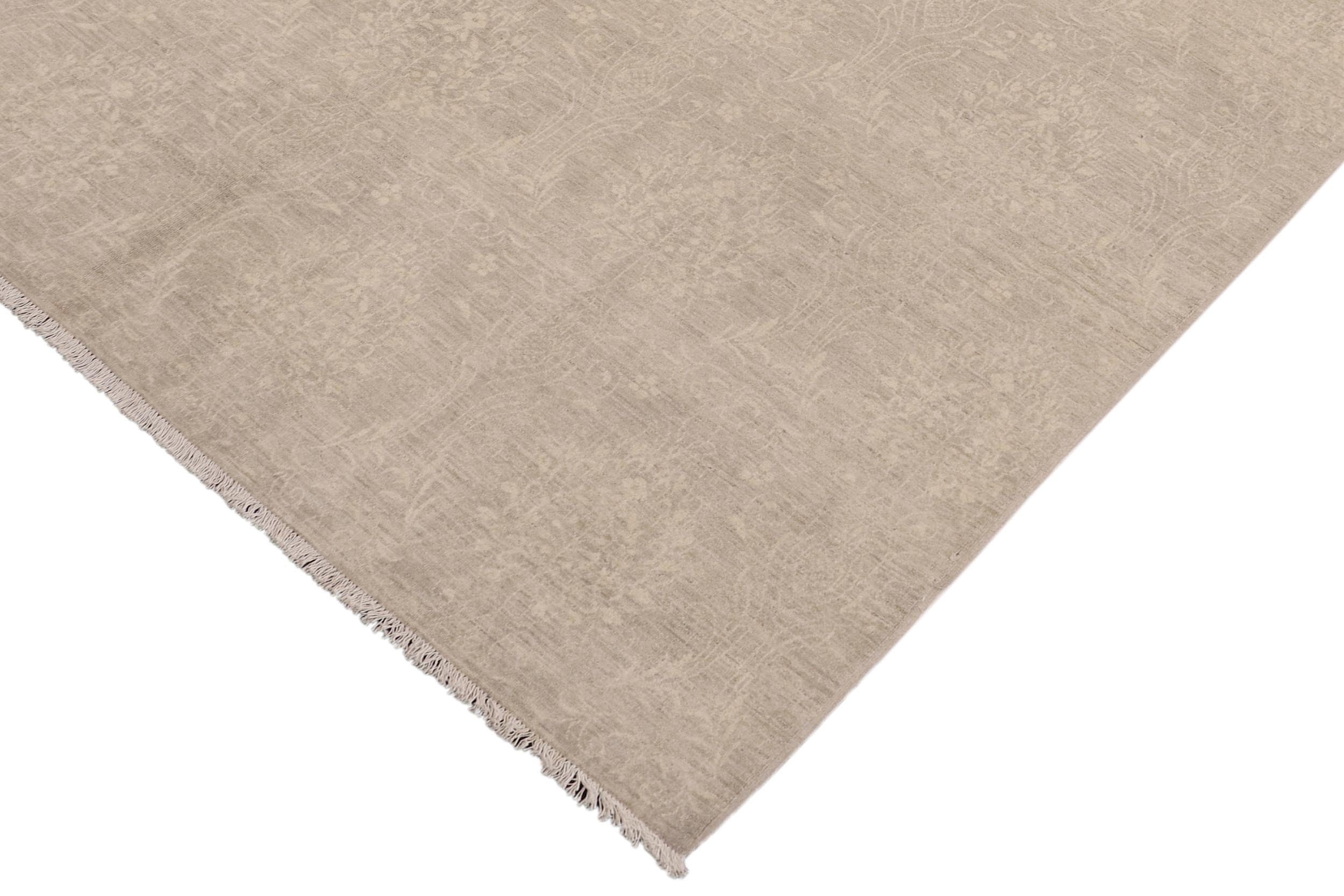 handmade Traditional Kafkaz Gray Tan Hand Knotted RECTANGLE WOOL&SILK area rug 8x10