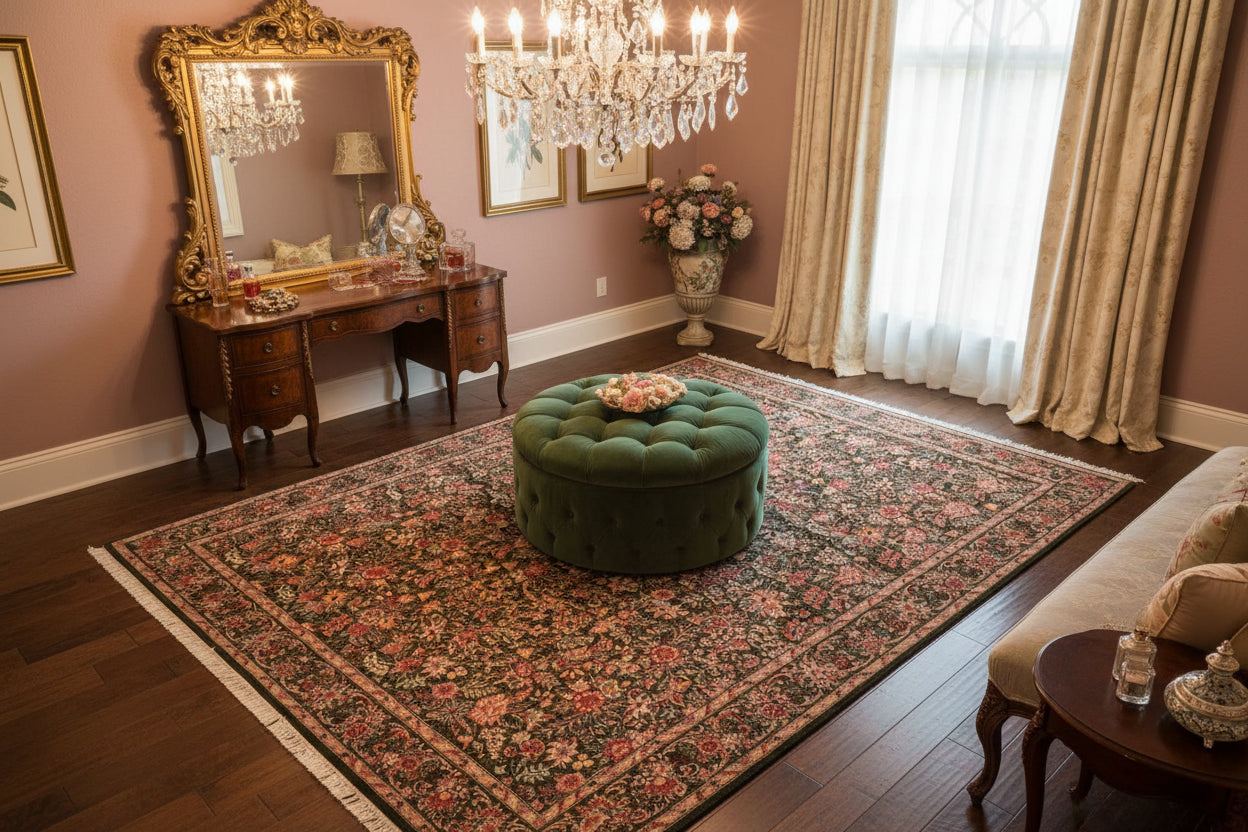 handmade Transitional Abusson Green Gold Hand Knotted RECTANGLE 100% WOOL area rug 6x9