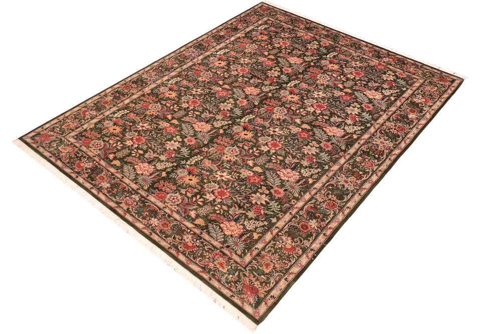 handmade Transitional Abusson Green Gold Hand Knotted RECTANGLE 100% WOOL area rug 6x9