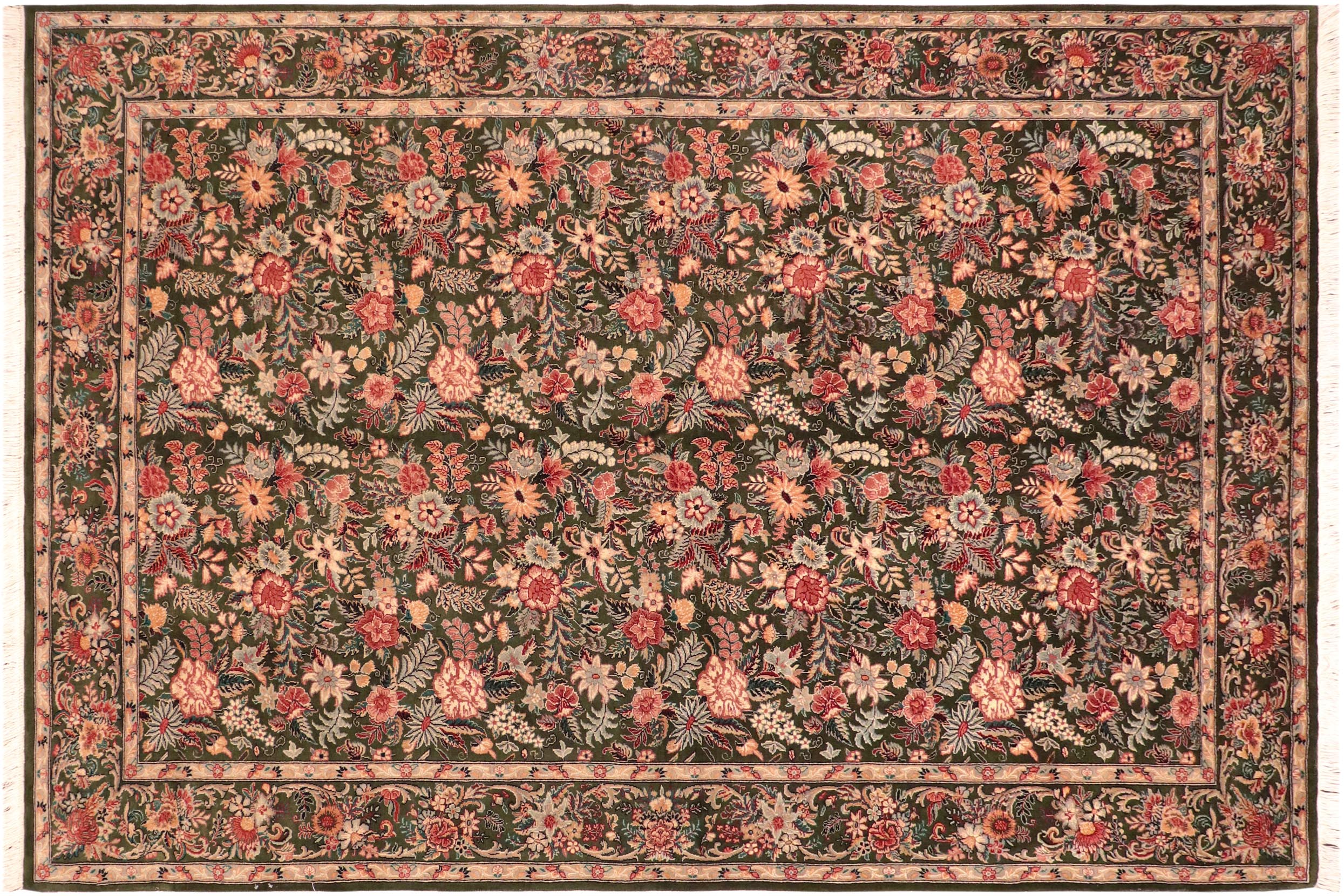 handmade Transitional Abusson Green Gold Hand Knotted RECTANGLE 100% WOOL area rug 6x9