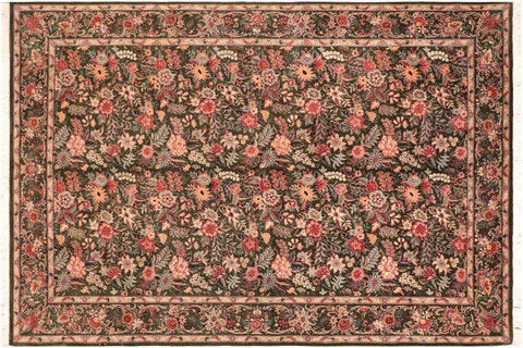 handmade Transitional Abusson Green Gold Hand Knotted RECTANGLE 100% WOOL area rug 6x9