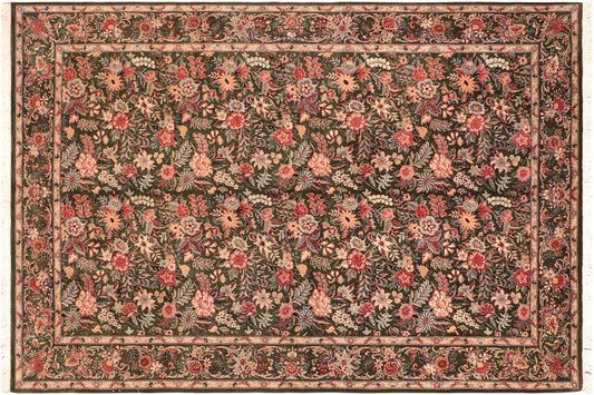 handmade Transitional Abusson Green Gold Hand Knotted RECTANGLE 100% WOOL area rug 6x9