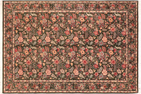 handmade Transitional Abusson Green Gold Hand Knotted RECTANGLE 100% WOOL area rug 6x9