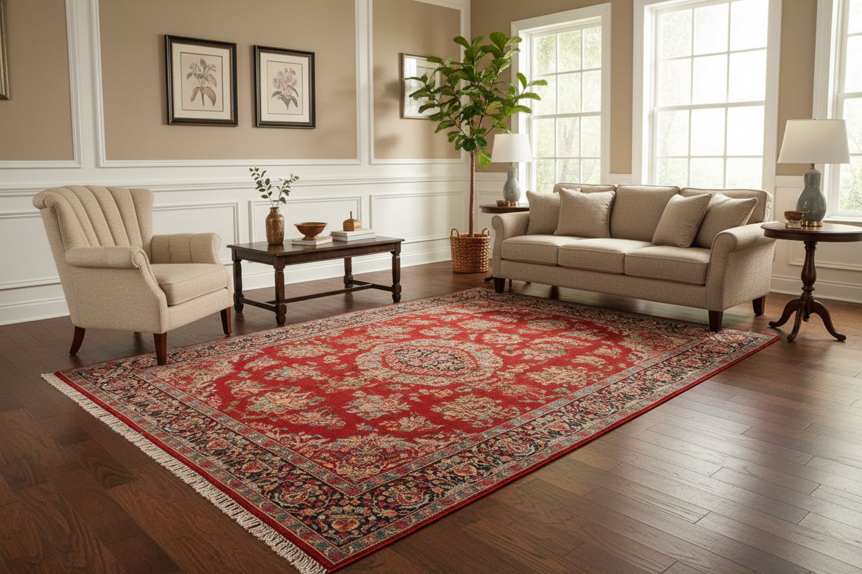 handmade Traditional Sarook Red Blue Hand Knotted RECTANGLE 100% WOOL area rug 6x9