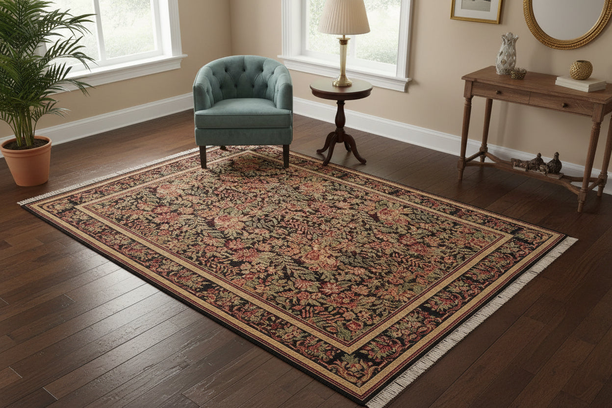handmade Transitional Basarabian Black Red Hand Knotted RECTANGLE 100% WOOL area rug 6x9
