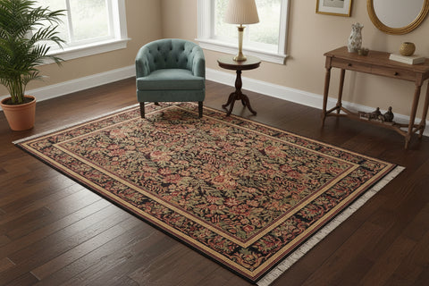 handmade Transitional Basarabian Black Red Hand Knotted RECTANGLE 100% WOOL area rug 6x9