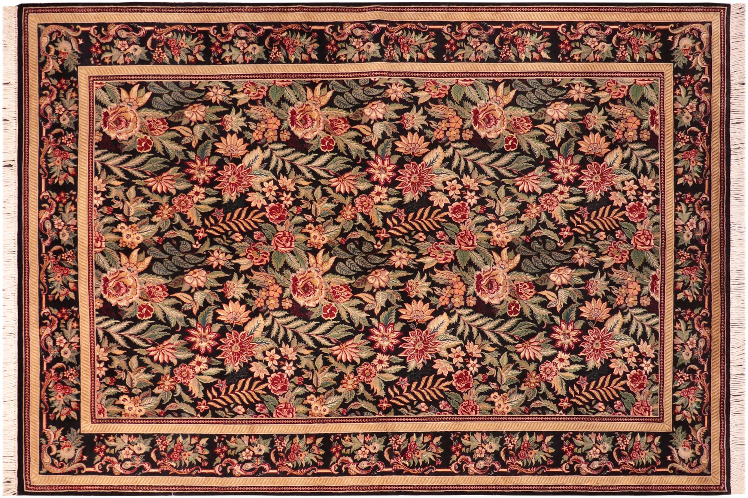 handmade Transitional Basarabian Black Red Hand Knotted RECTANGLE 100% WOOL area rug 6x9