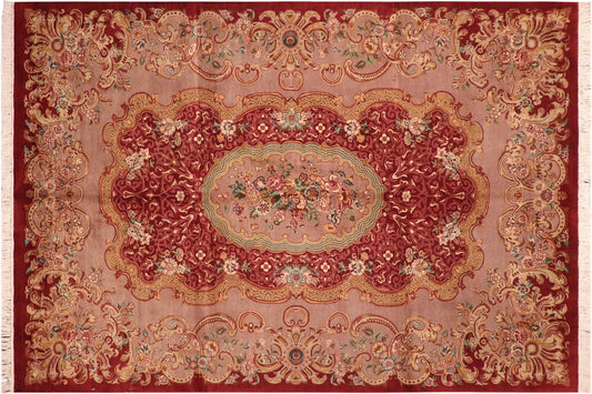 handmade Traditional Eurpien Red Lt. Brown Hand Knotted RECTANGLE 100% WOOL area rug 6x9