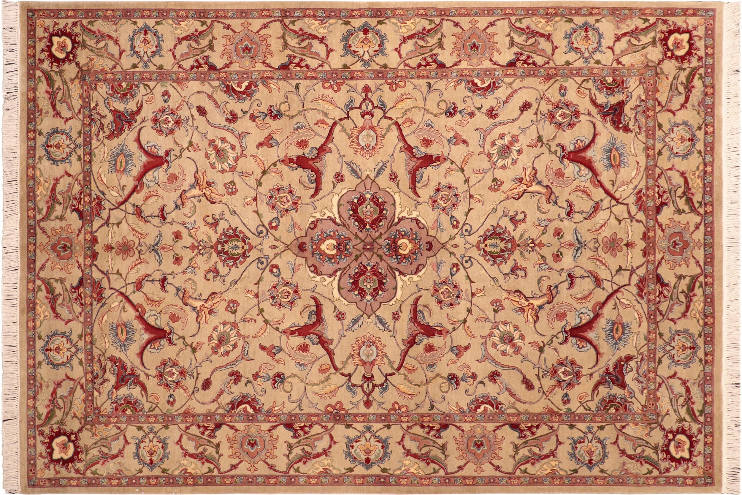 handmade Traditional Hamadan Taupe Red Hand Knotted RECTANGLE 100% WOOL area rug 6x9
