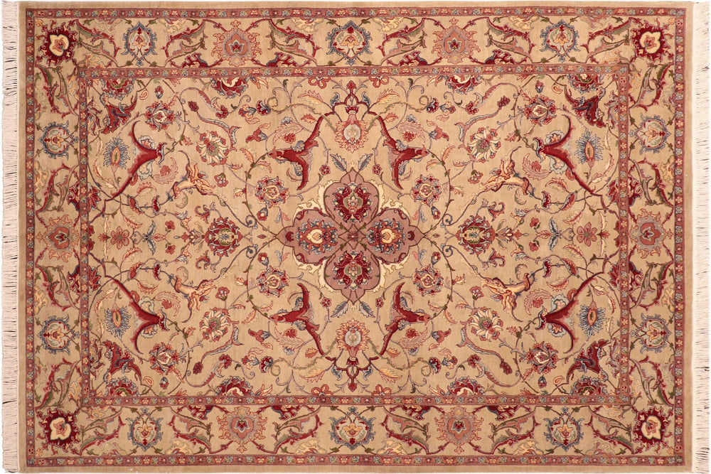 handmade Traditional Hamadan Taupe Red Hand Knotted RECTANGLE 100% WOOL area rug 6x9