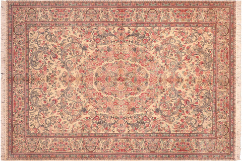 handmade Traditional Tamour Ivory Pink Hand Knotted RECTANGLE 100% WOOL area rug 6x9