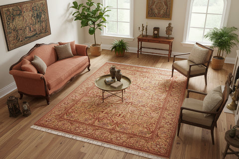handmade Transitional Internation Taupe Rust Hand Knotted RECTANGLE 100% WOOL area rug 6x9