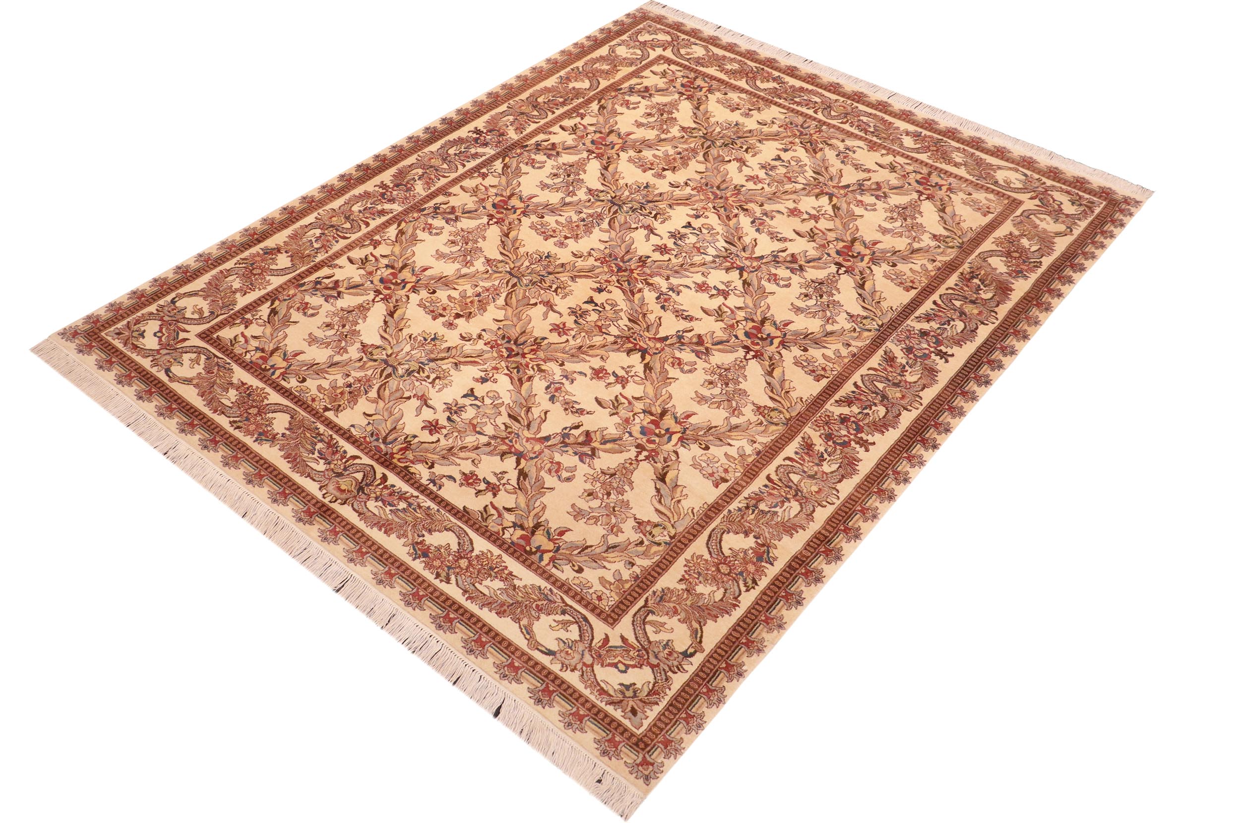 handmade Transitional Basan Ivory Pink Hand Knotted RECTANGLE 100% WOOL area rug 6x9